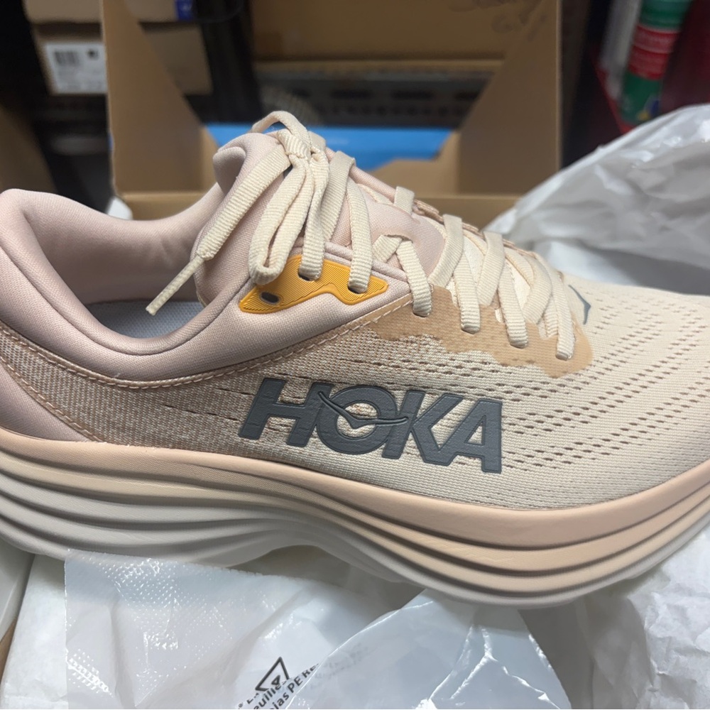 Hoka Cream Athletic Shoes with Maximalist Cushioning